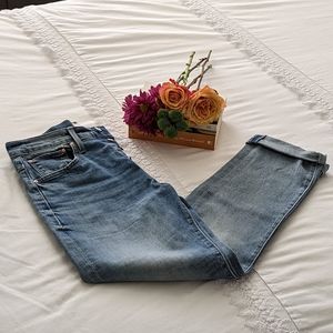 Mother High Waisted Hiker Hover Jean, Size 28, Light Blue Wash Distressed